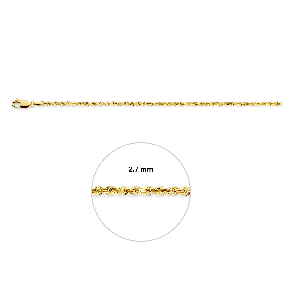 enkelbandje koord 2,7 mm 24 cm 14K geelgoud