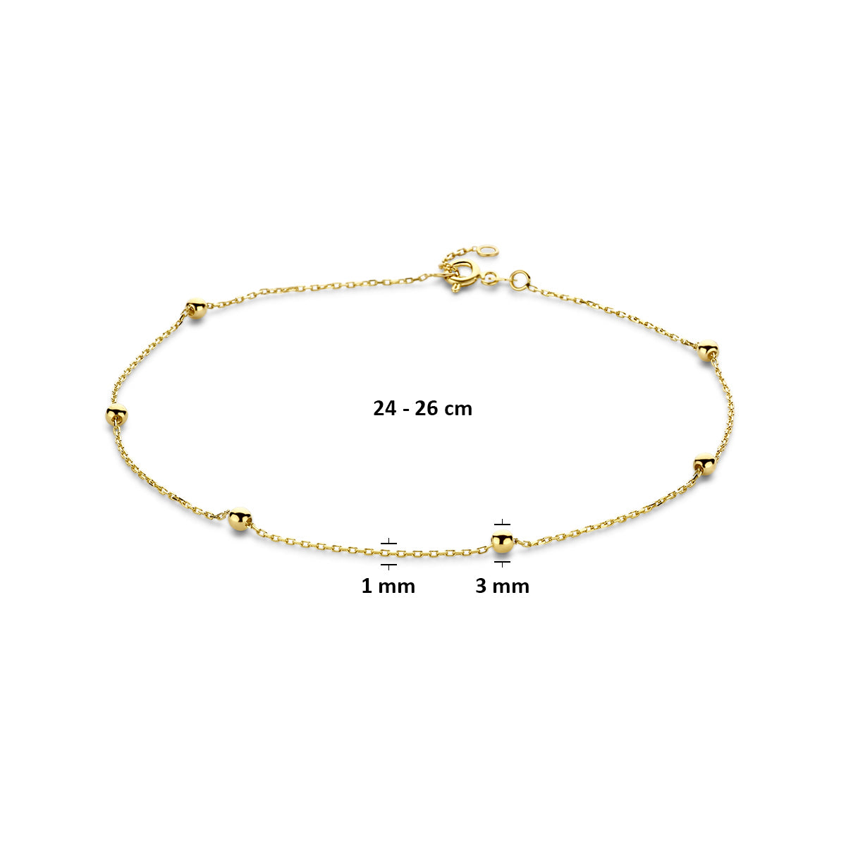 Fußkettchen Kugeln 1,0 mm 14K Gelbgold