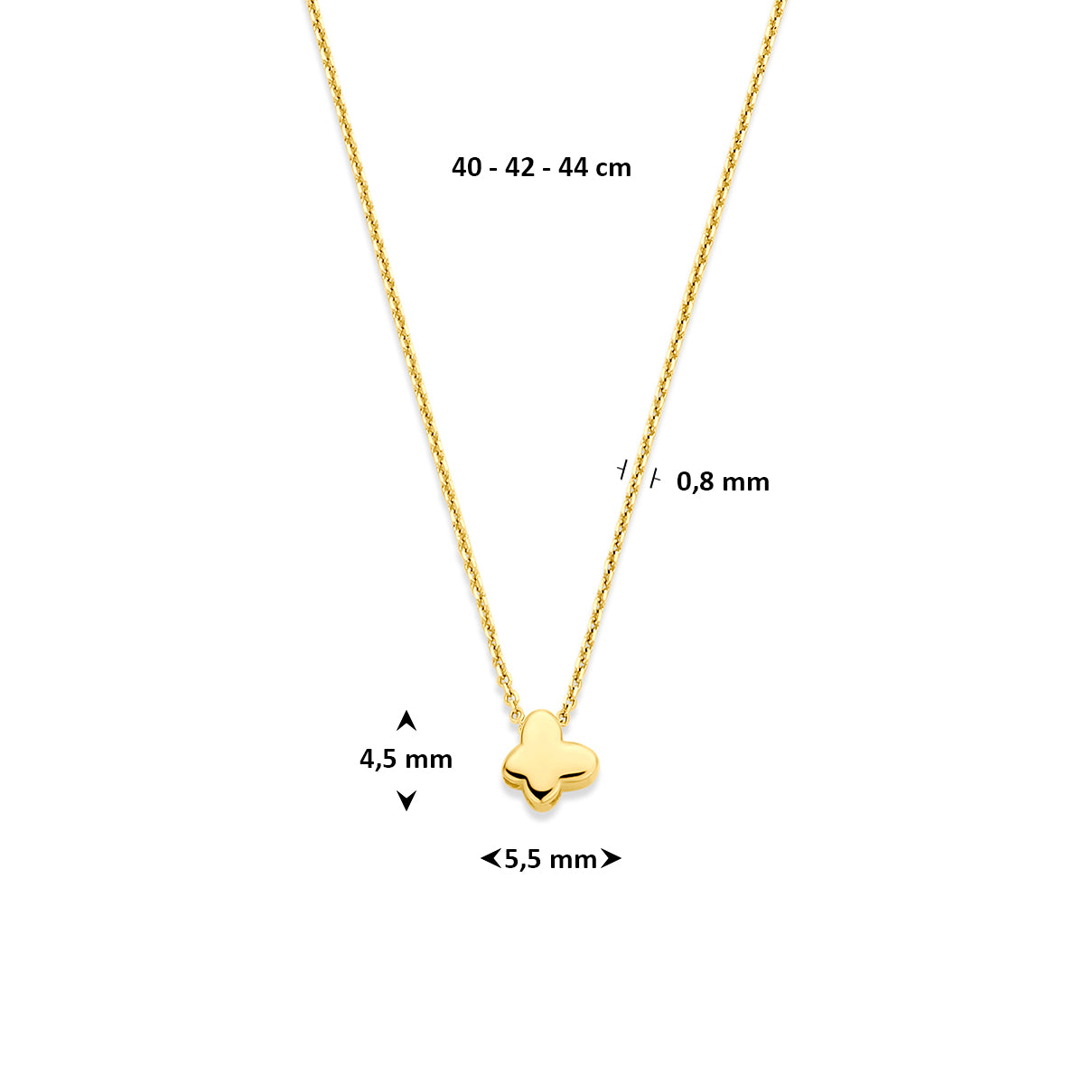 collier vlinder 40 - 42 - 44 cm 14K geelgoud
