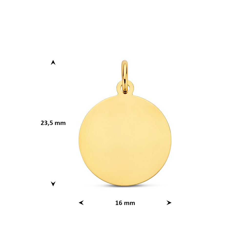 9k graveerhanger 16 mm 9K geel - rond
