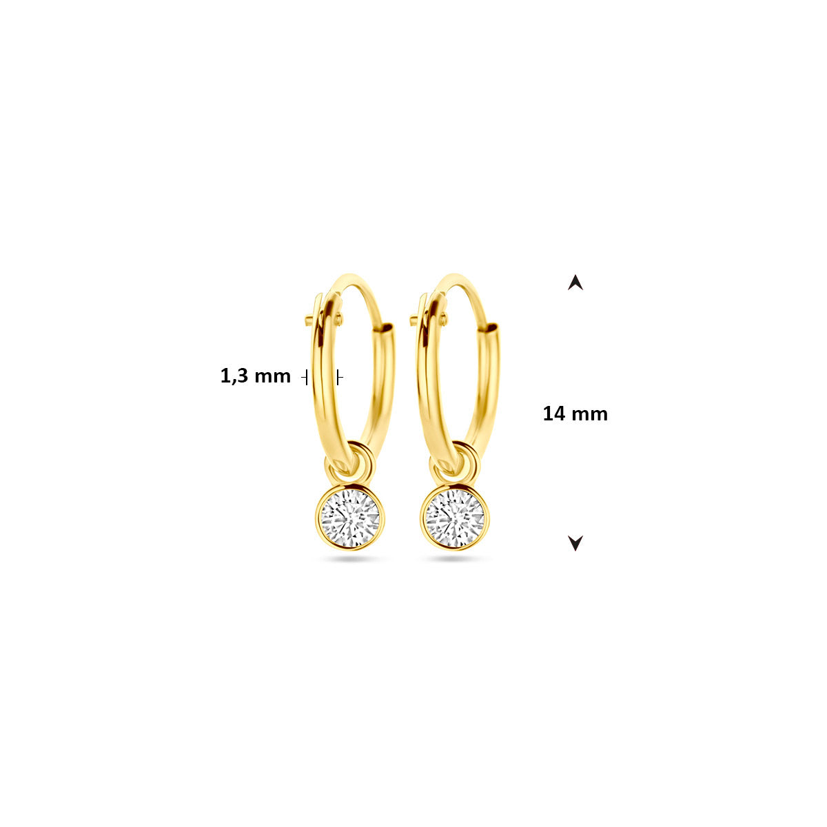 Ohrringe mit Zirkonia-Anhängern 14 mm 14K Gelbgold