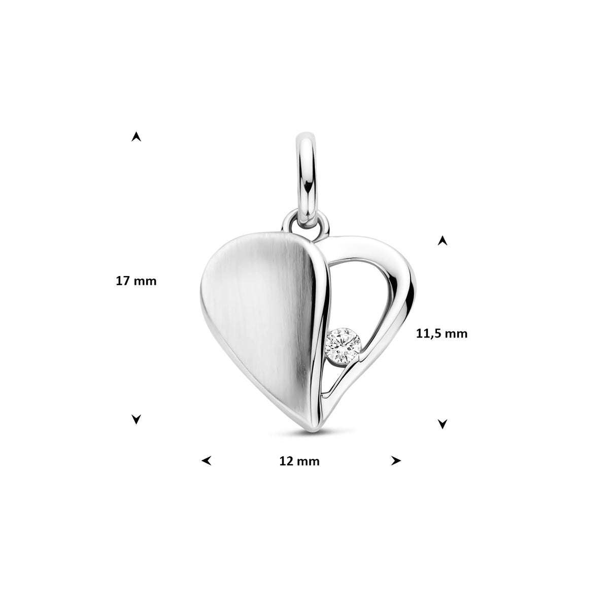 hanger hartje zirkonia poli/mat 11,5 mm zilver gerhodineerd