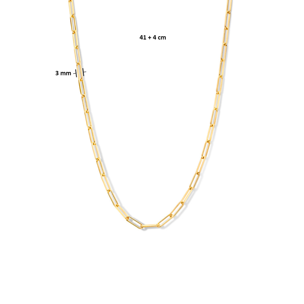 collier paperclip vierkante buis 3,0 mm 41 + 4 cm 3 micron zilver verguld (geel)