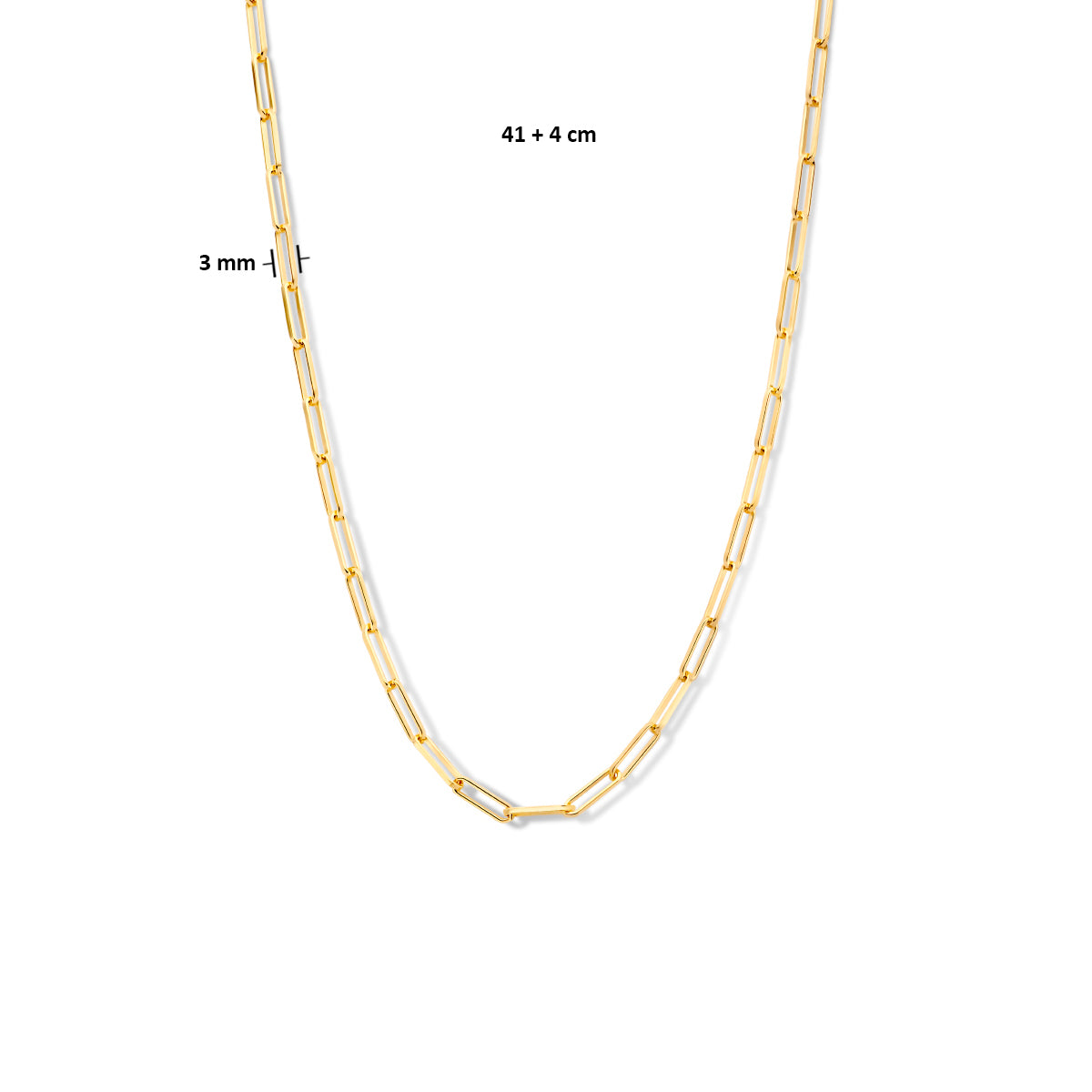 collier paperclip vierkante buis 3,0 mm 41 + 4 cm 3 micron zilver verguld (geel)