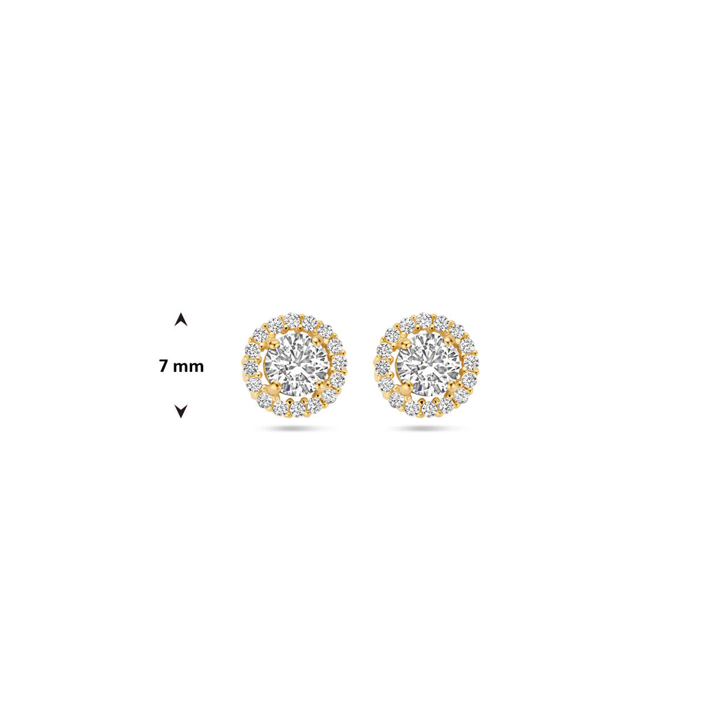oorknoppen zirkonia halo 7 mm 14K geelgoud
