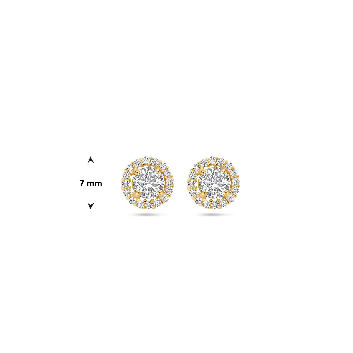 oorknoppen zirkonia halo 7 mm 14K geelgoud