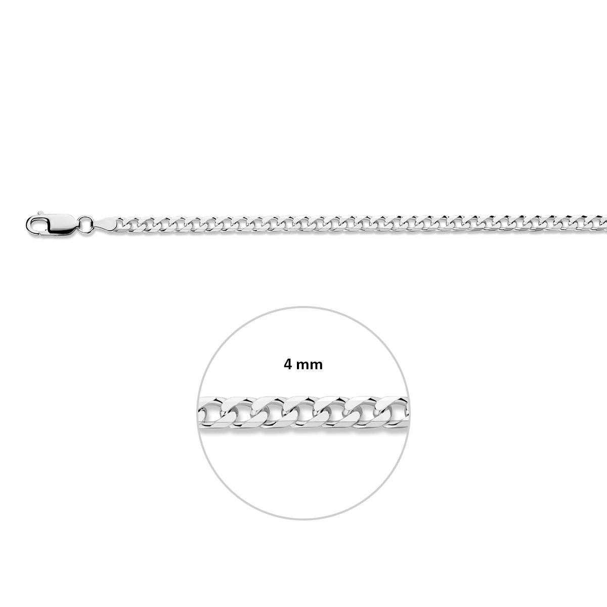 Panzerkette 8-fach facettiert 4,0 mm Silber weiß