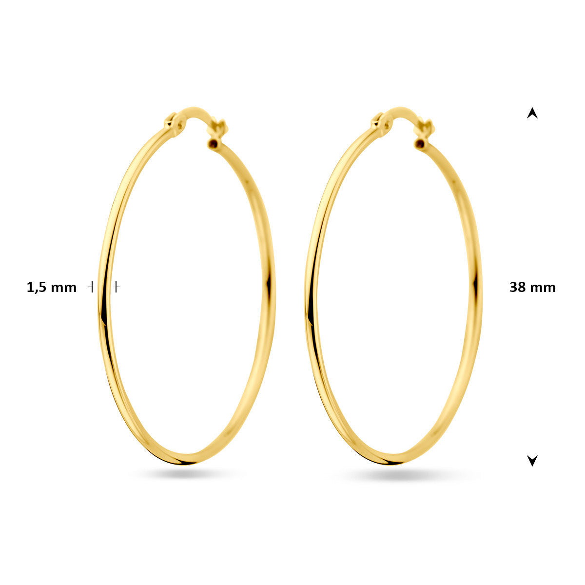 oorringen 1,5 mm ronde buis 14K geelgoud