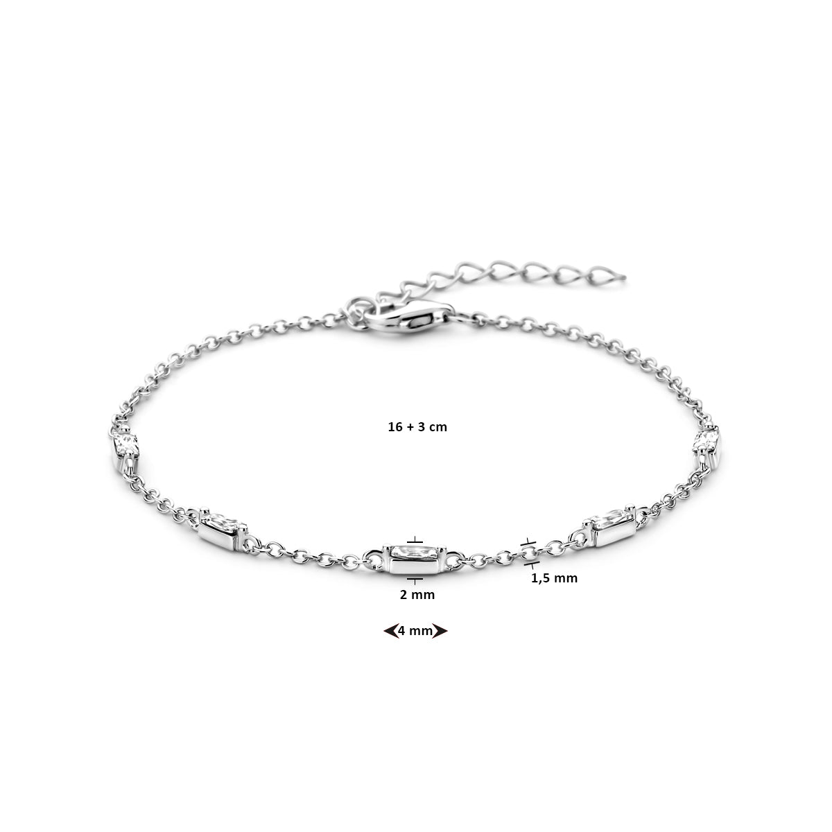 Armband Zirkonia 16 + 3 cm Silber rhodiniert