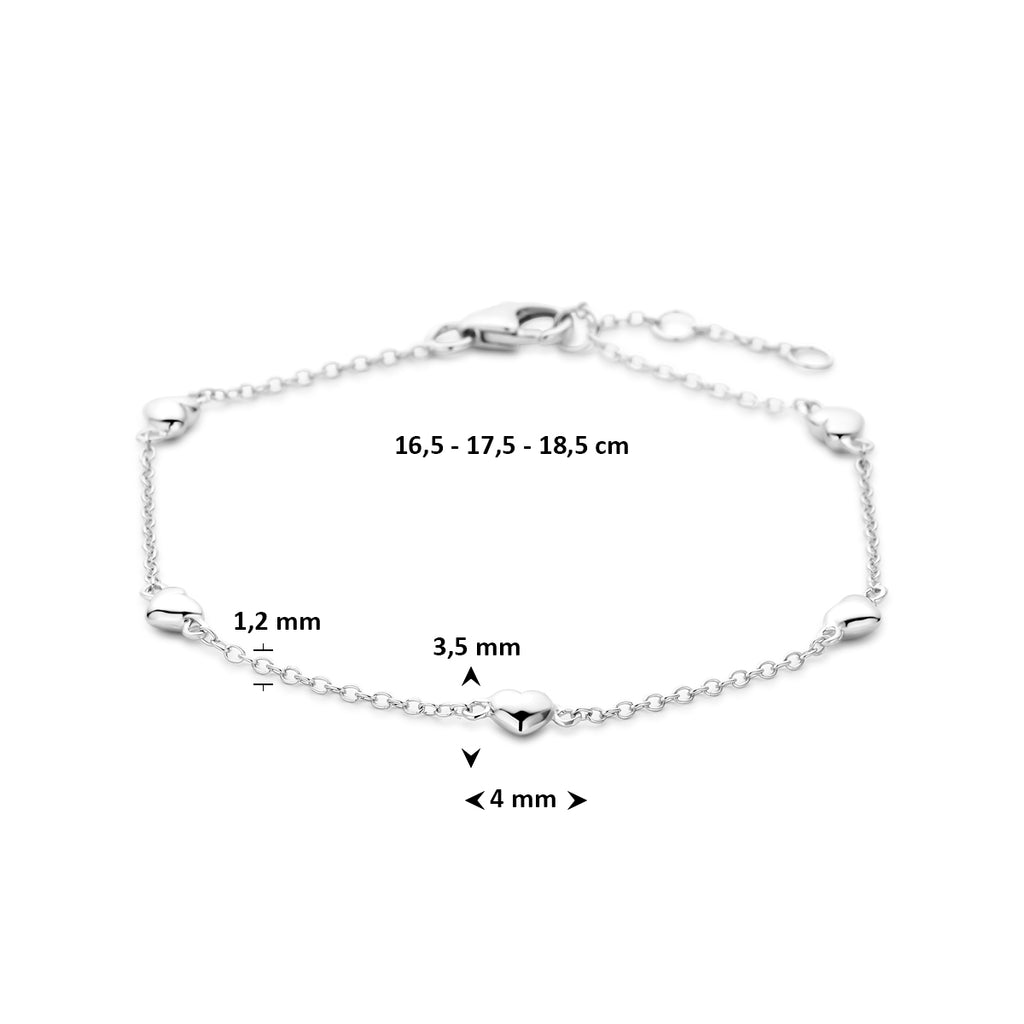 Armband Herzchen 16,5 - 17,5 - 18,5 cm Silber rhodiniert