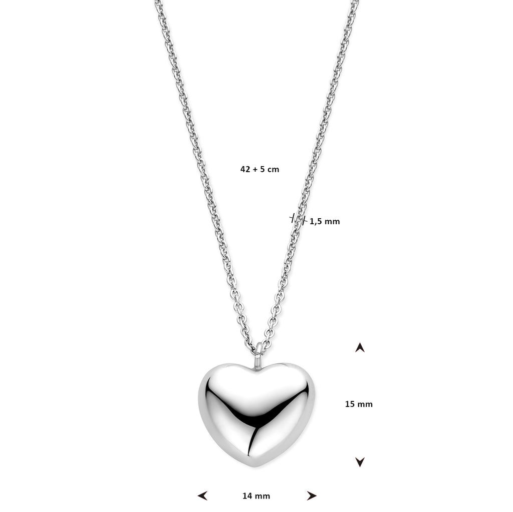 collier hart 1,5 mm 42 + 5 cm zilver gerhodineerd