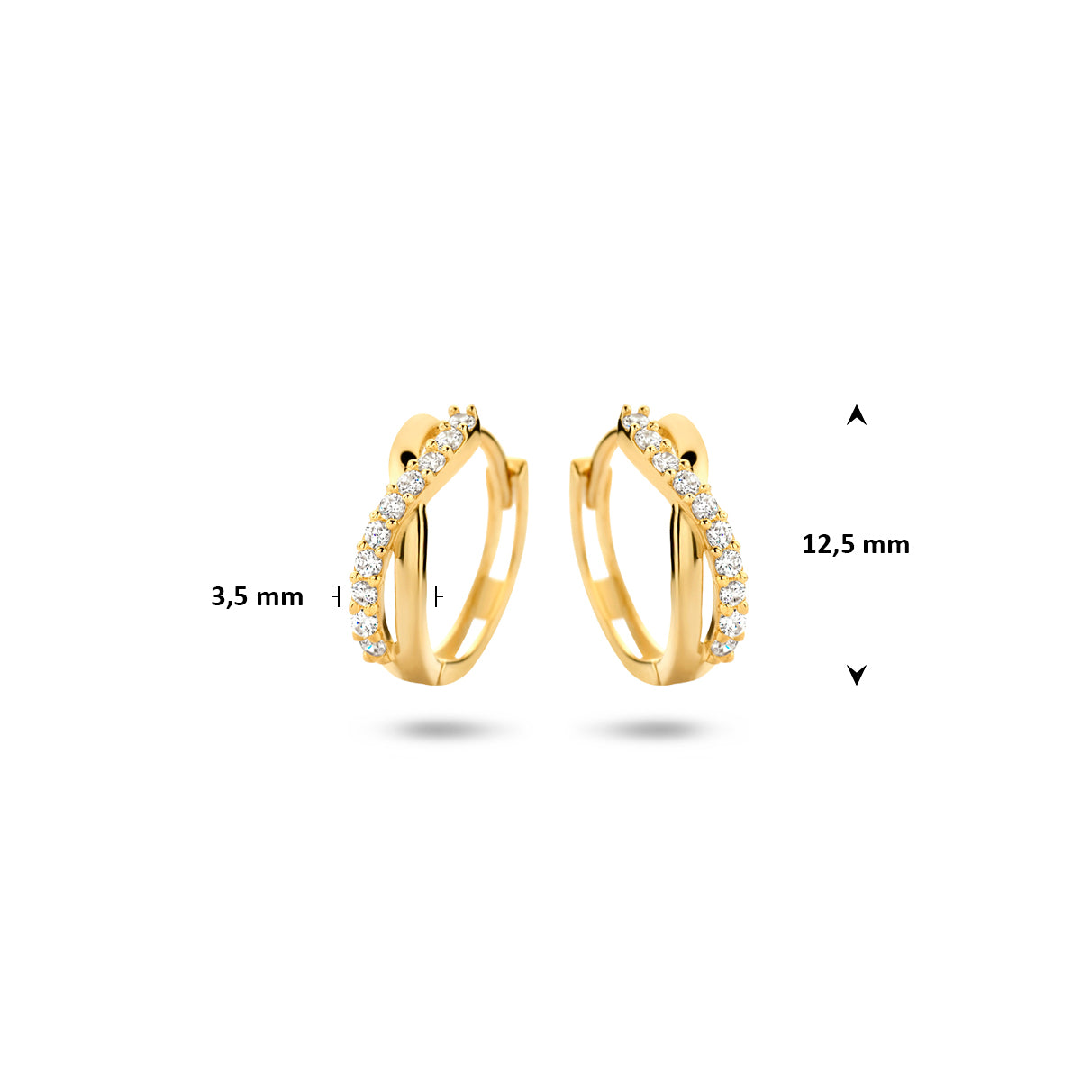 klapoorringen zirkonia 12,5 mm 14K geelgoud