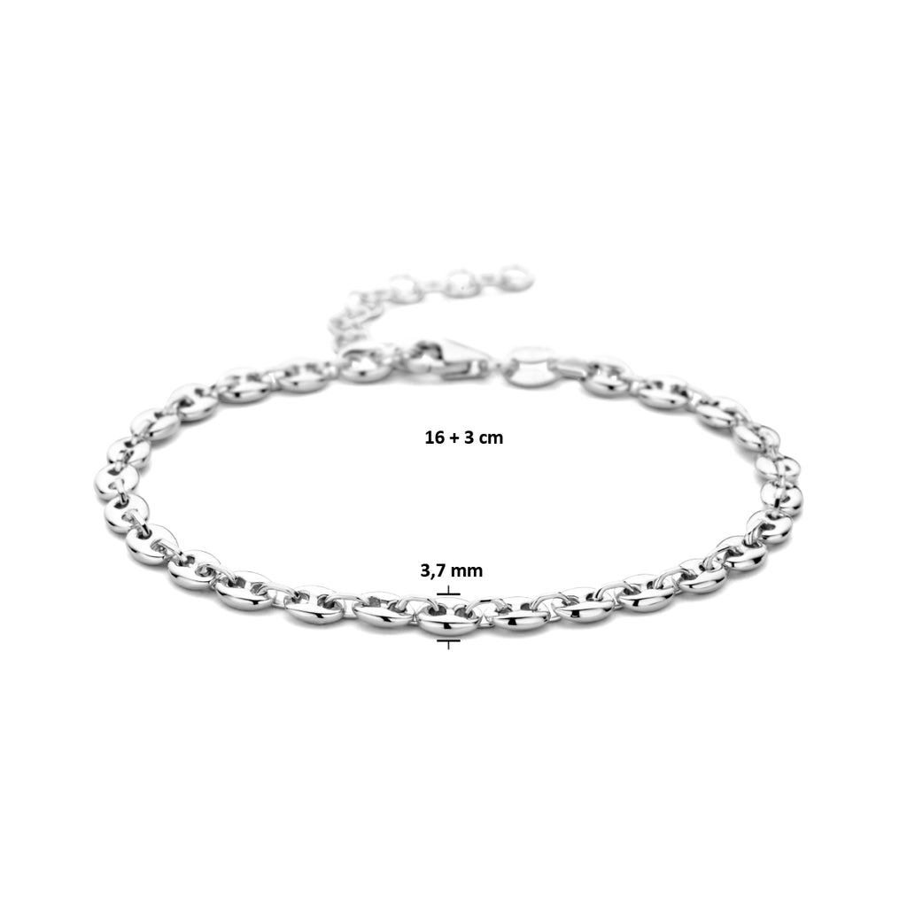 Armband Kaffeebohne 3,7 mm 16 + 3 cm Silber rhodiniert