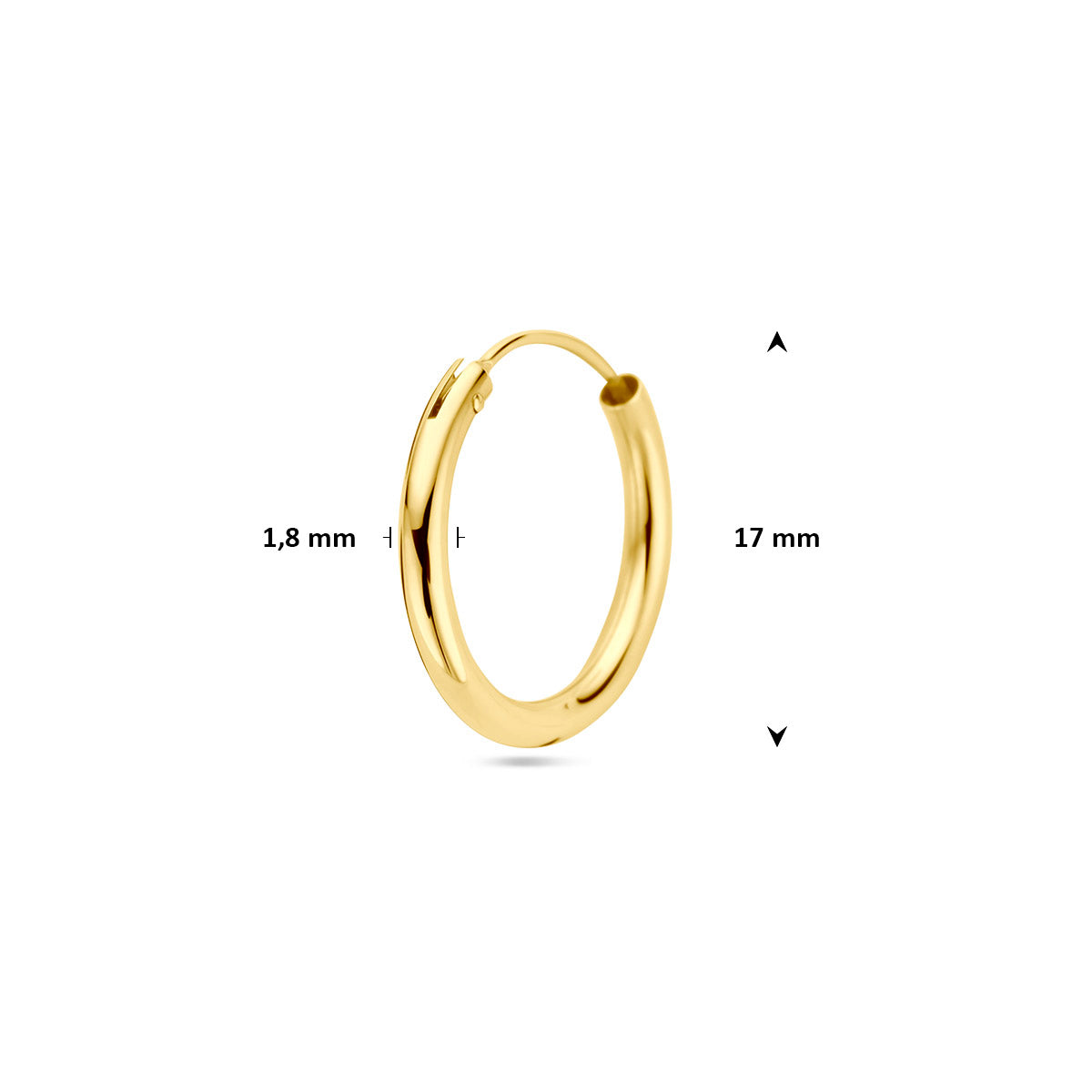 oorring 1,8 mm ronde buis per stuk 14K geelgoud