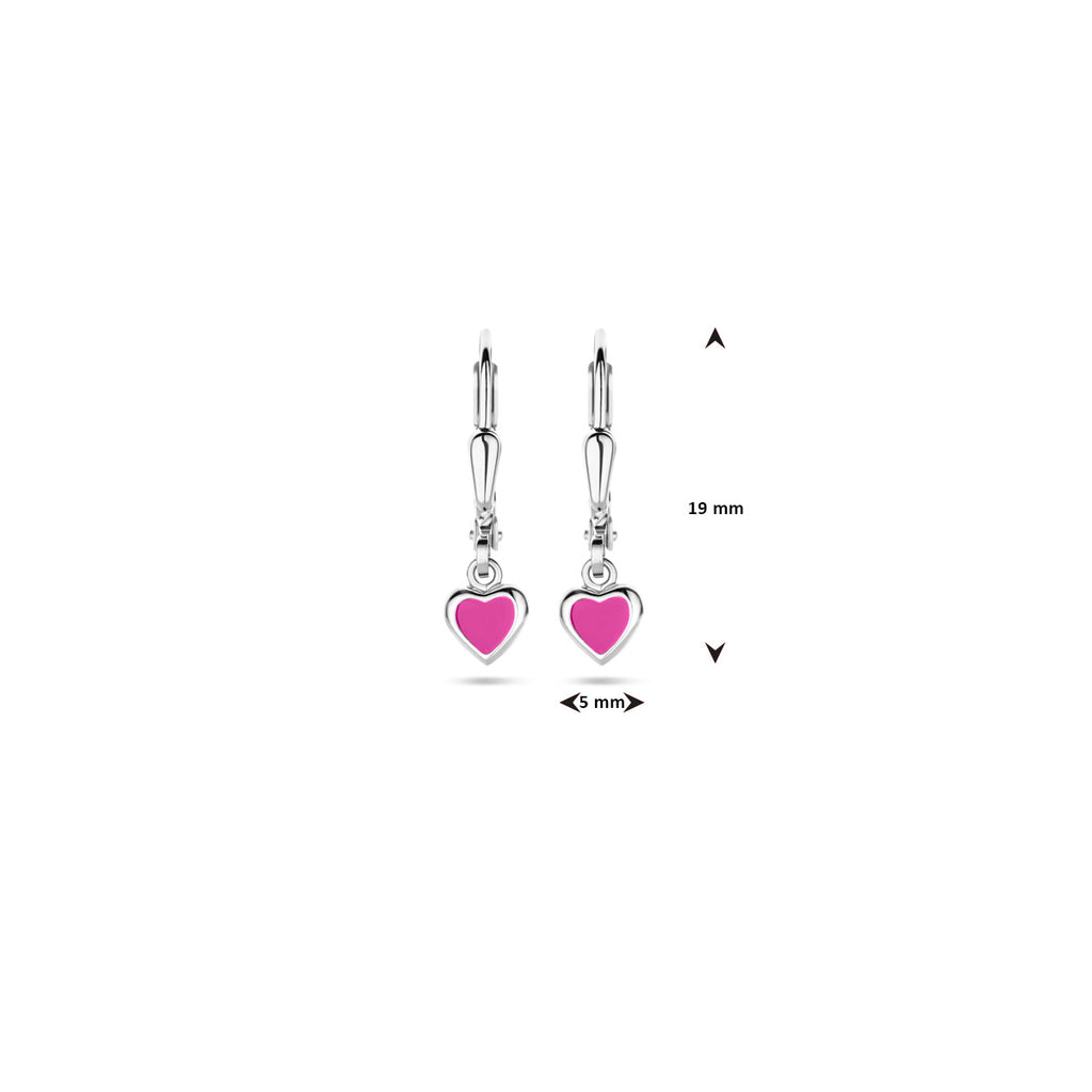 Ohrhänger Herz rosa Emaille Brisurhaken 19 mm rhodiniertes Silber