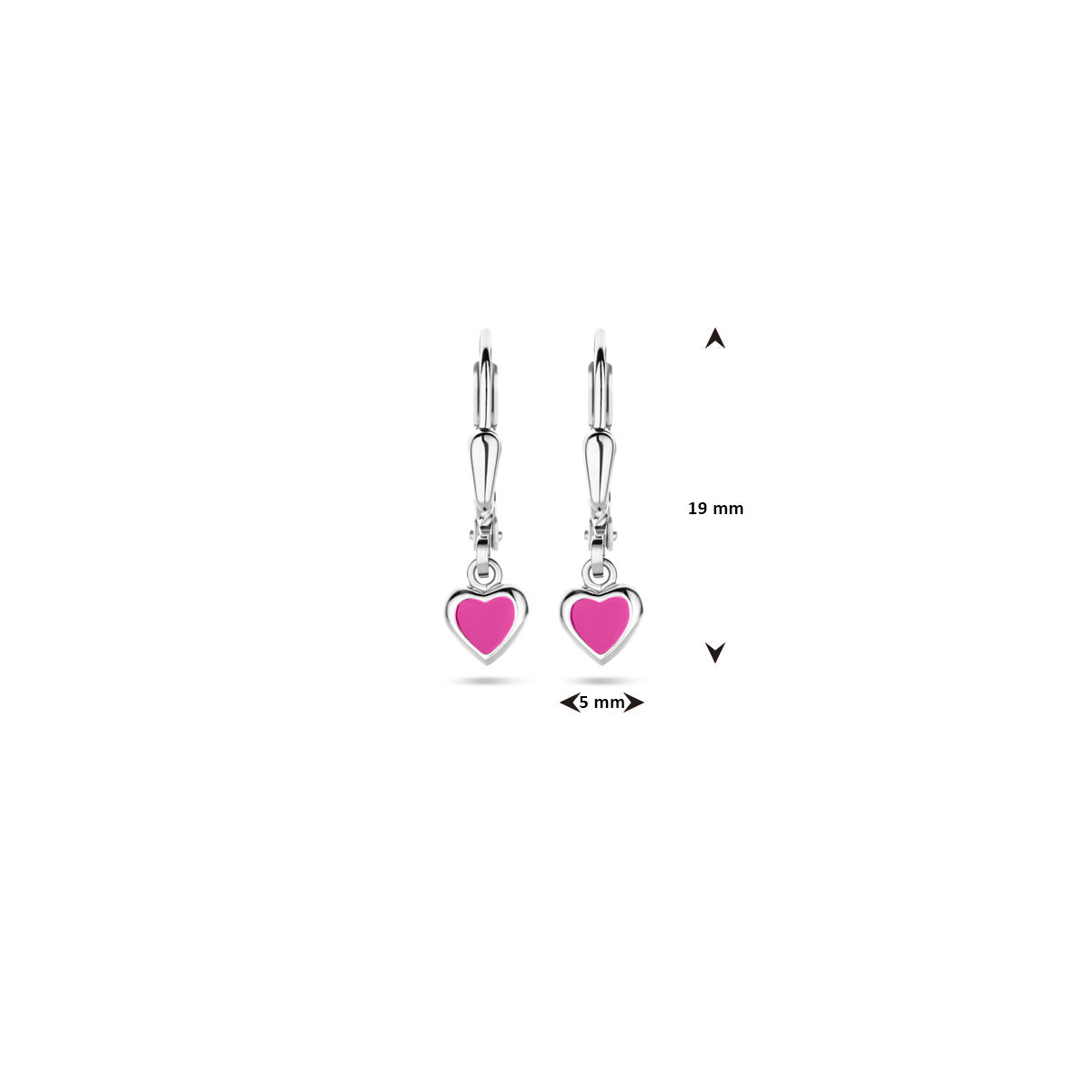Ohrhänger Herz rosa Emaille Brisurhaken 19 mm rhodiniertes Silber