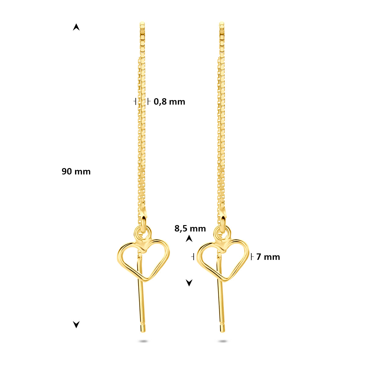 doortrekoorbellen hart 90 mm 1 micron zilver verguld (geel)