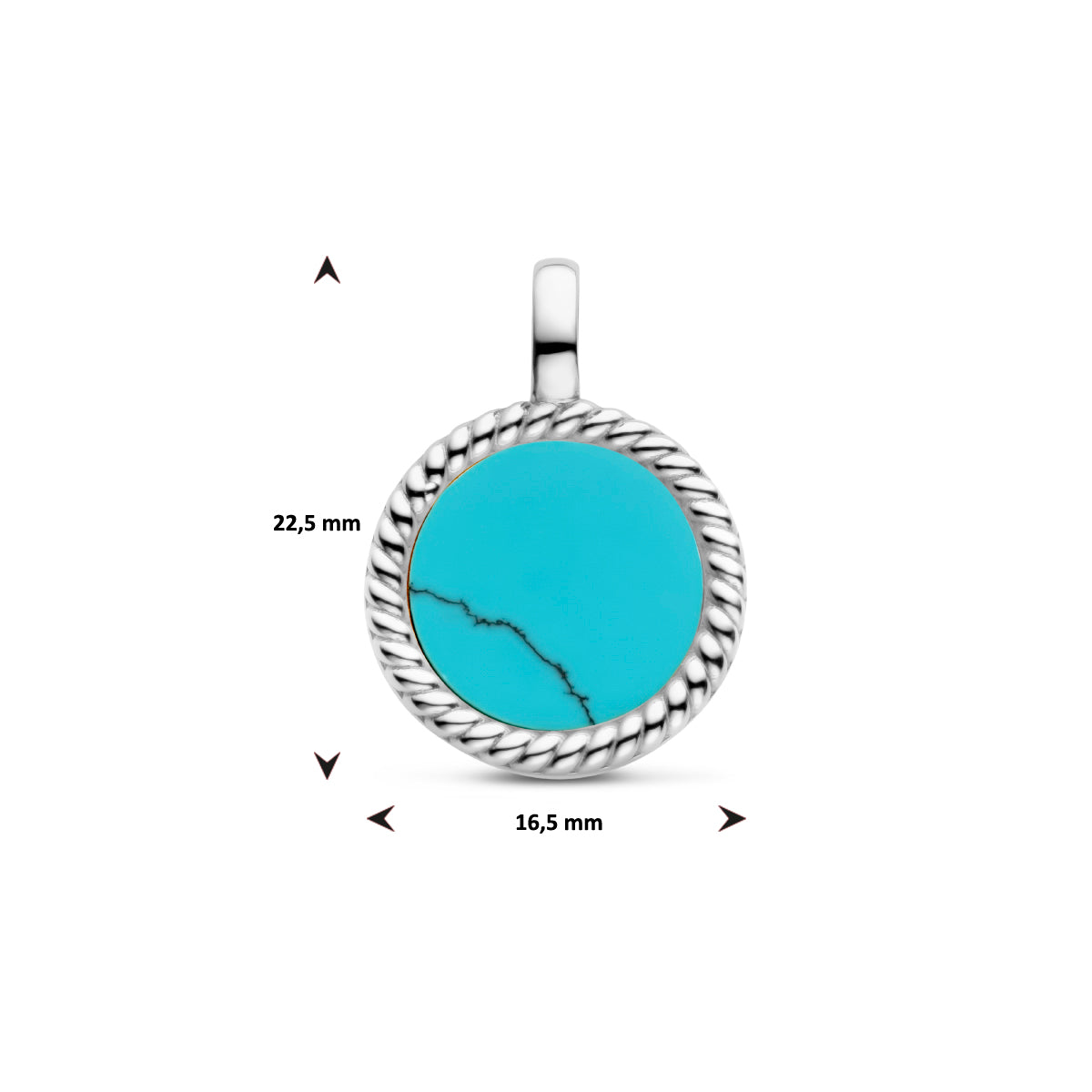 hanger rondje synth. turquoise edelstaal