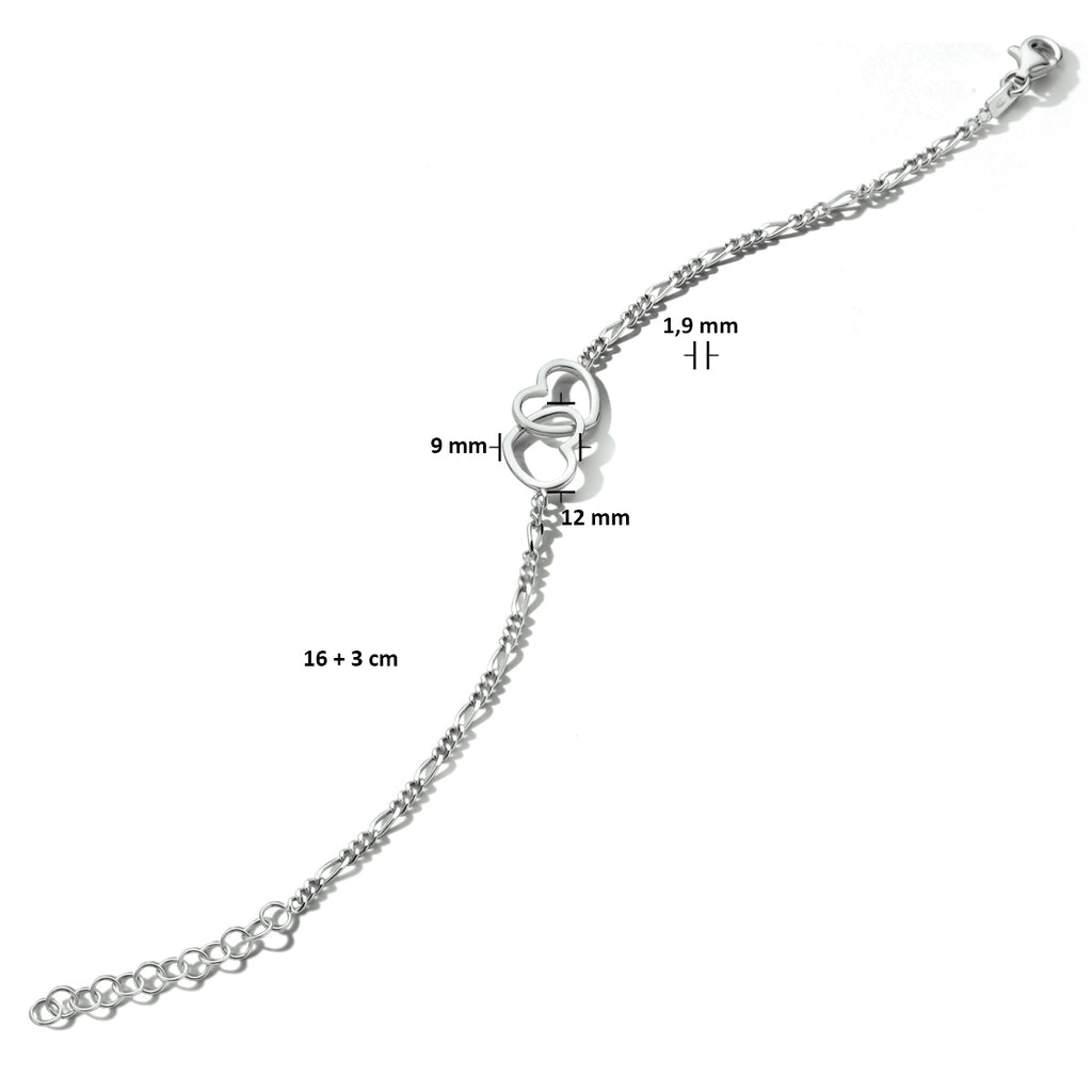 Armband Herzen 16 + 3 cm Silber rhodiniert