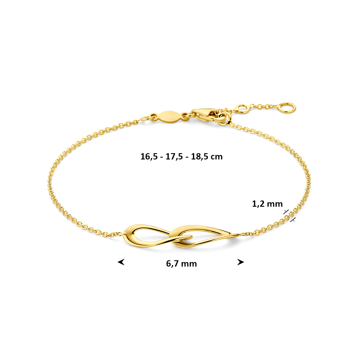 9k armband 16,5 - 17,5 - 18,5 cm 9K geel