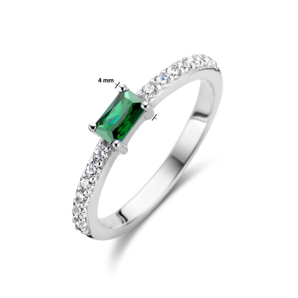 ring groen en wit zirkonia zilver gerhodineerd