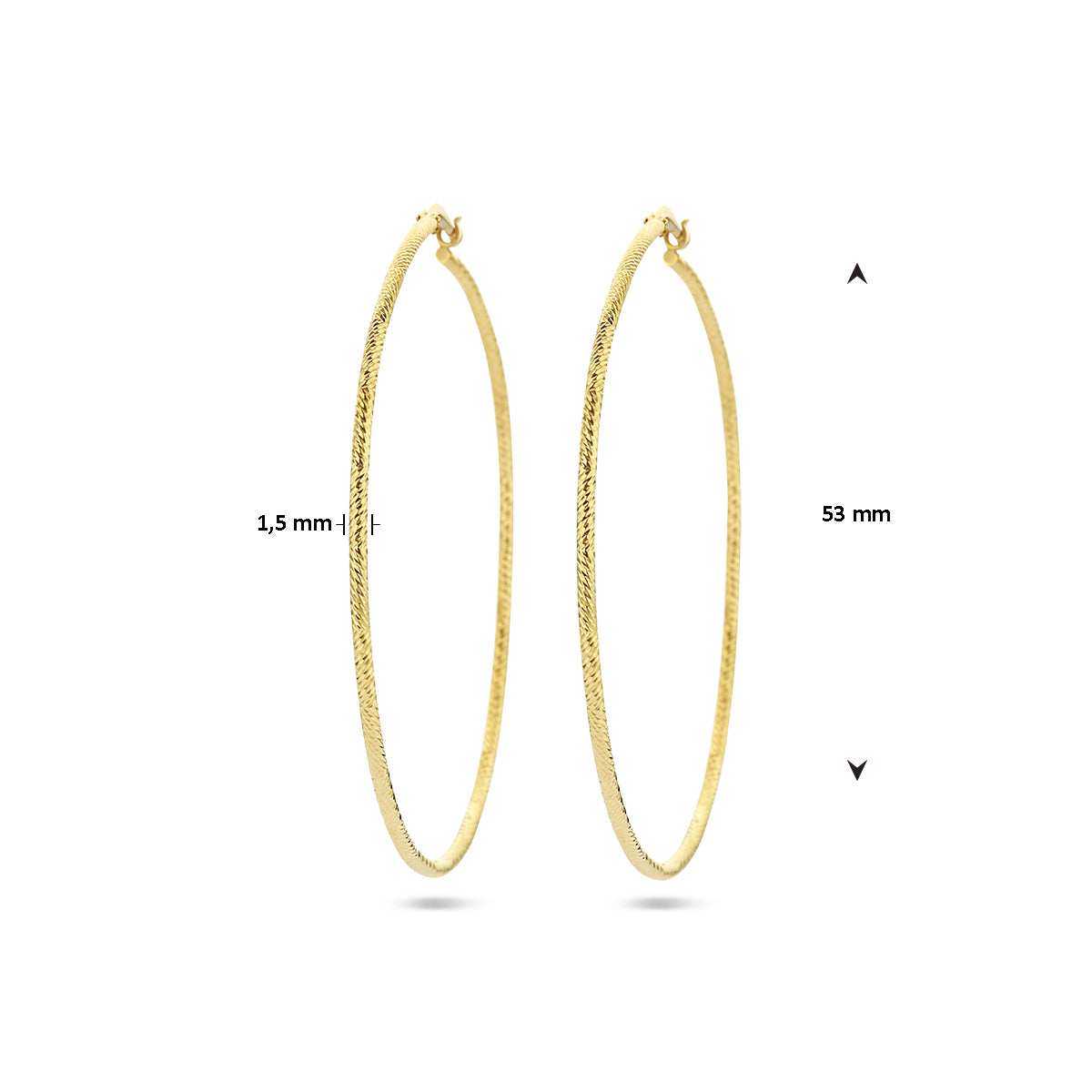 oorringen 1,5 mm ronde buis gediamanteerd 1 micron zilver verguld (geel)