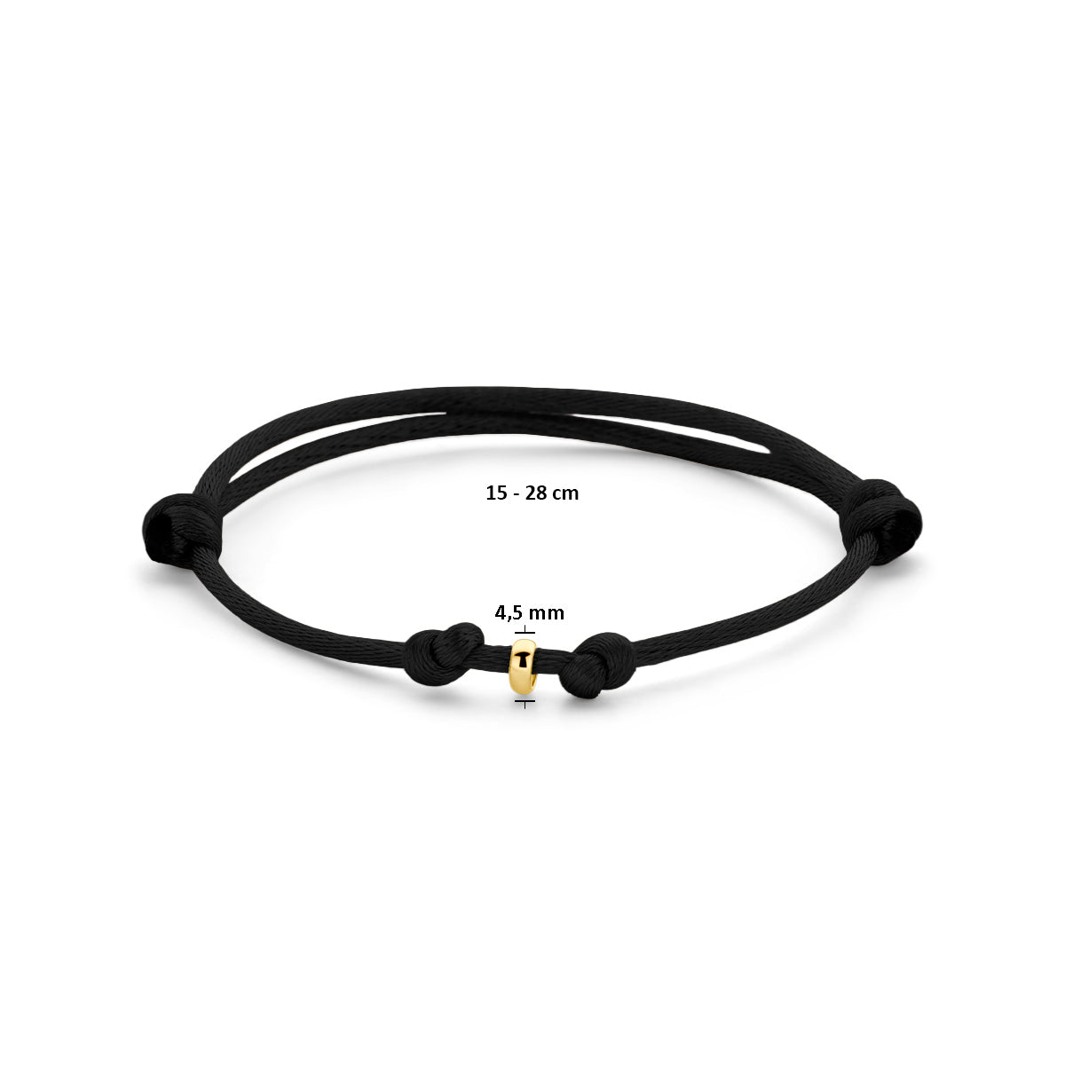 Armband Satin Schwarz 15 - 28 cm 14K Gold mit Gummi/Nylon/Leder