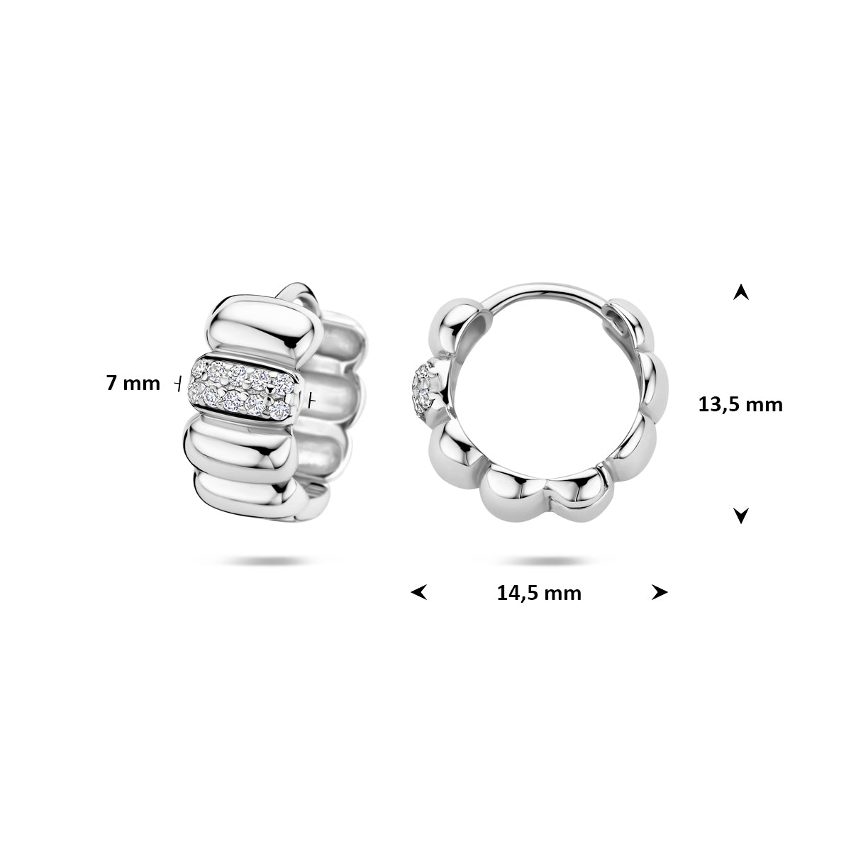 klapoorringen zirkonia 13,5 mm zilver gerhodineerd