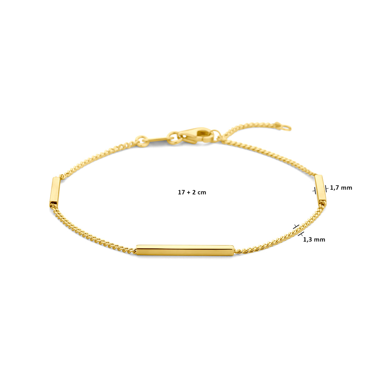 armband balkjes 17 – 19 cm 14K geelgoud - blok/staaf/buis/driehoek
