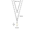 multi-collier parel 40,5 + 5 cm zilver gerhodineerd