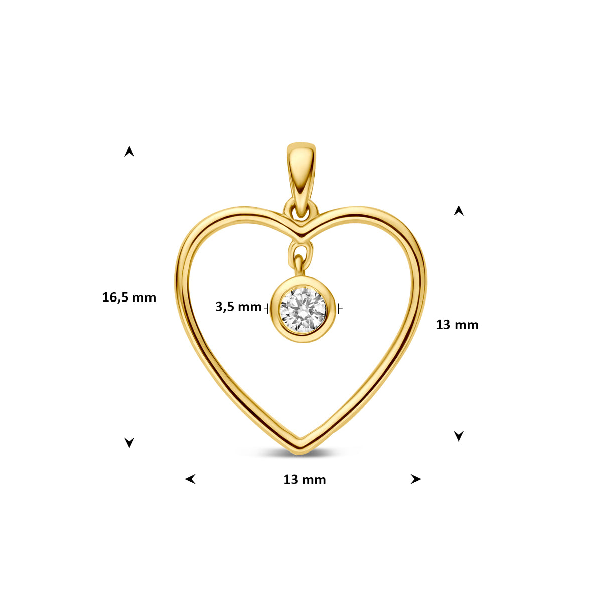 9k hanger hart zirkonia 13 mm 9K geel