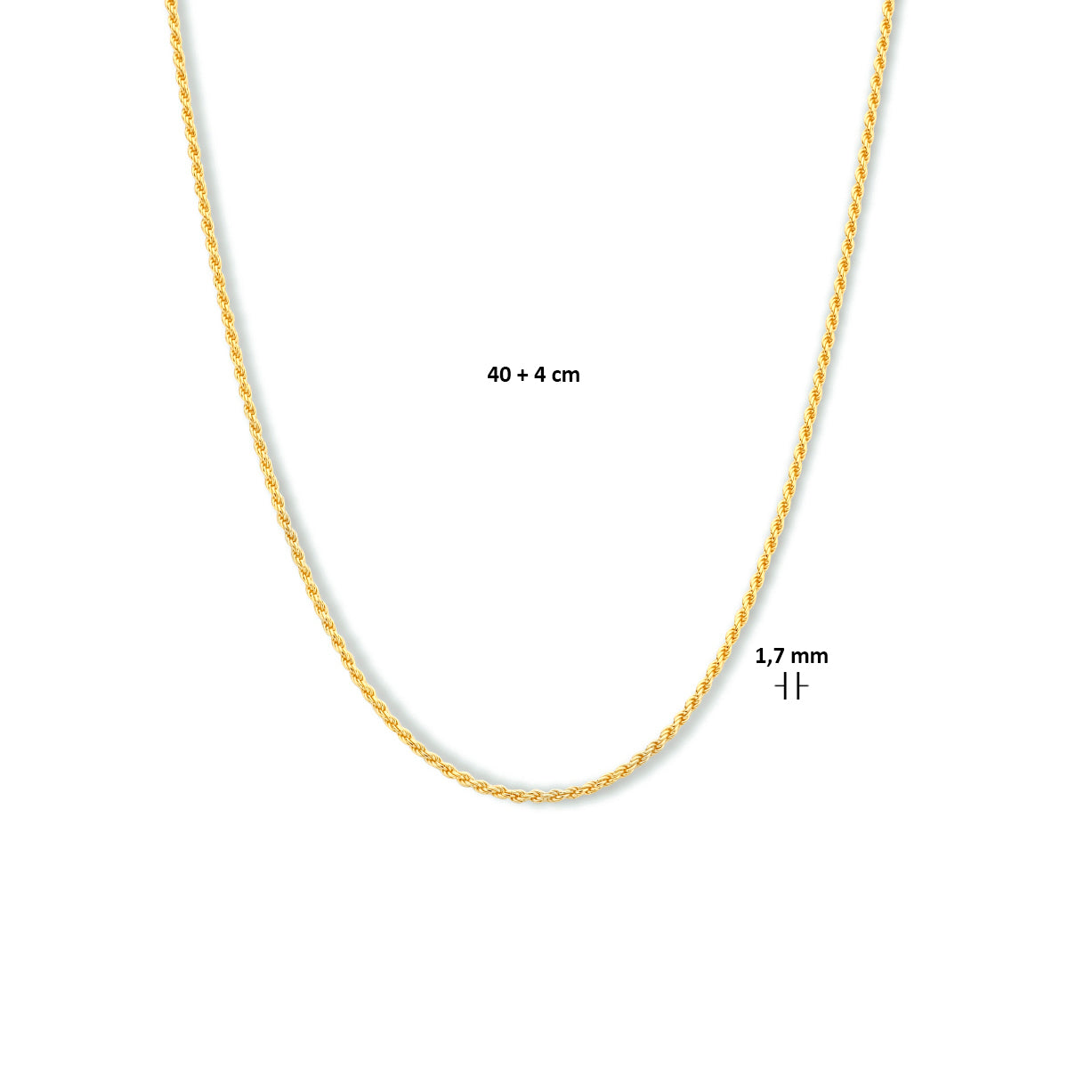 koord 1,7 mm 3 micron zilver verguld (geel)