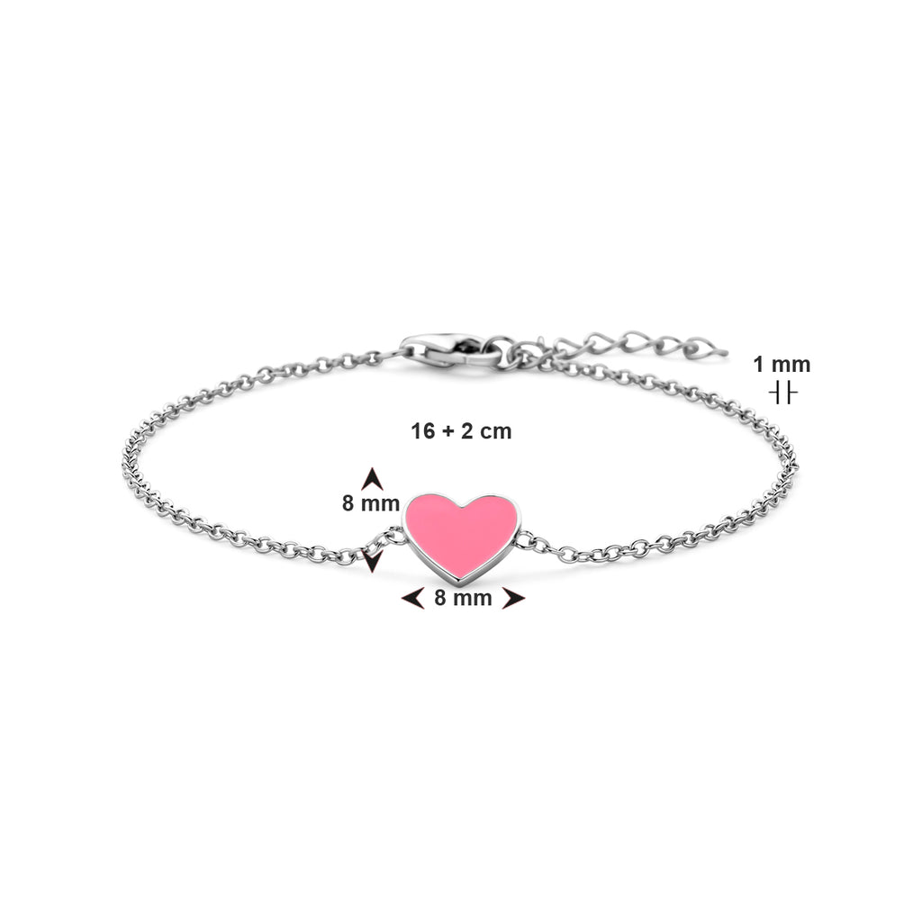 Armband Herz rosa Emaille 16 + 2 cm Silber rhodiniert