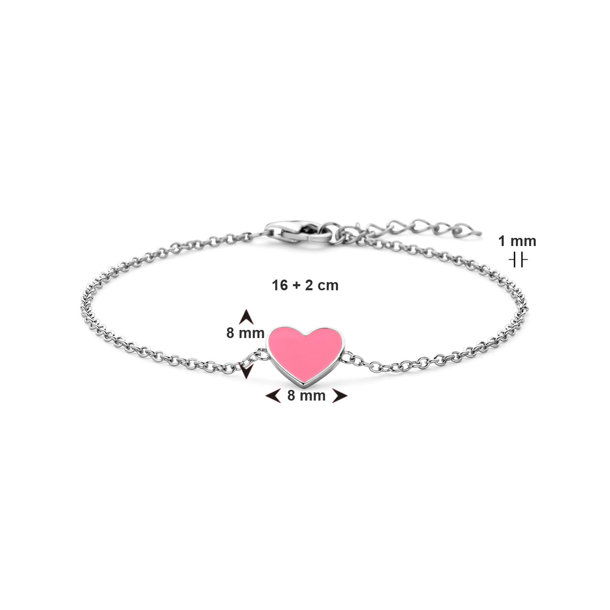 Armband Herz rosa Emaille 16 + 2 cm Silber rhodiniert