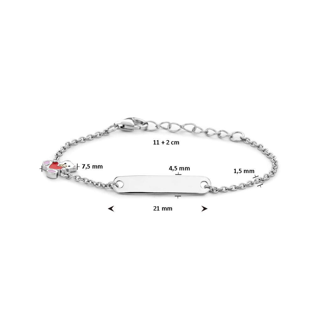Gravurarmband Bär und Herz Plättchen 4,5 mm 11 + 2 cm Silber rhodiniert