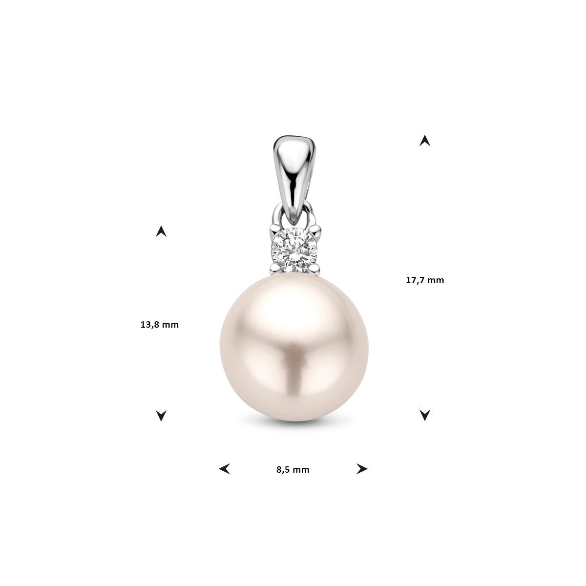 hanger zirkonia en parel zilver gerhodineerd
