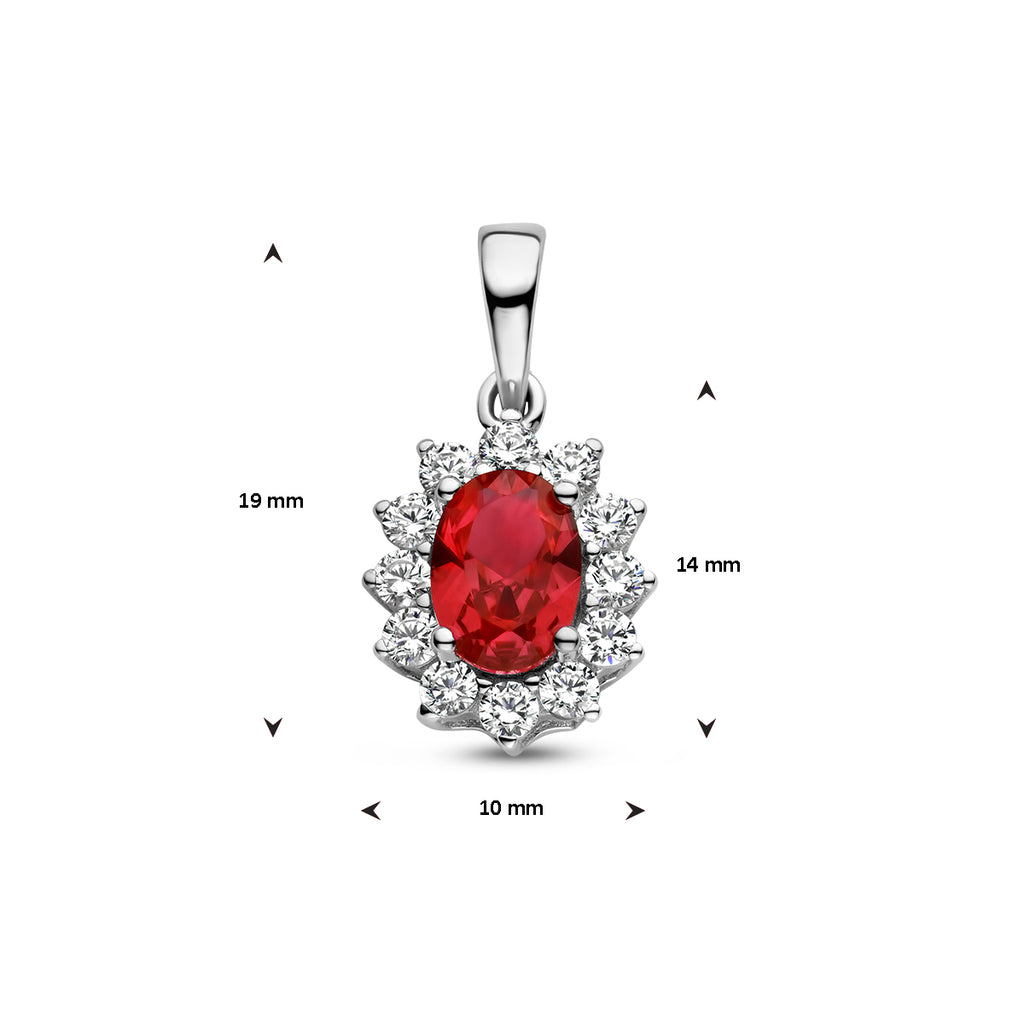 hanger corundumkleurig en wit zirkonia halo zilver gerhodineerd