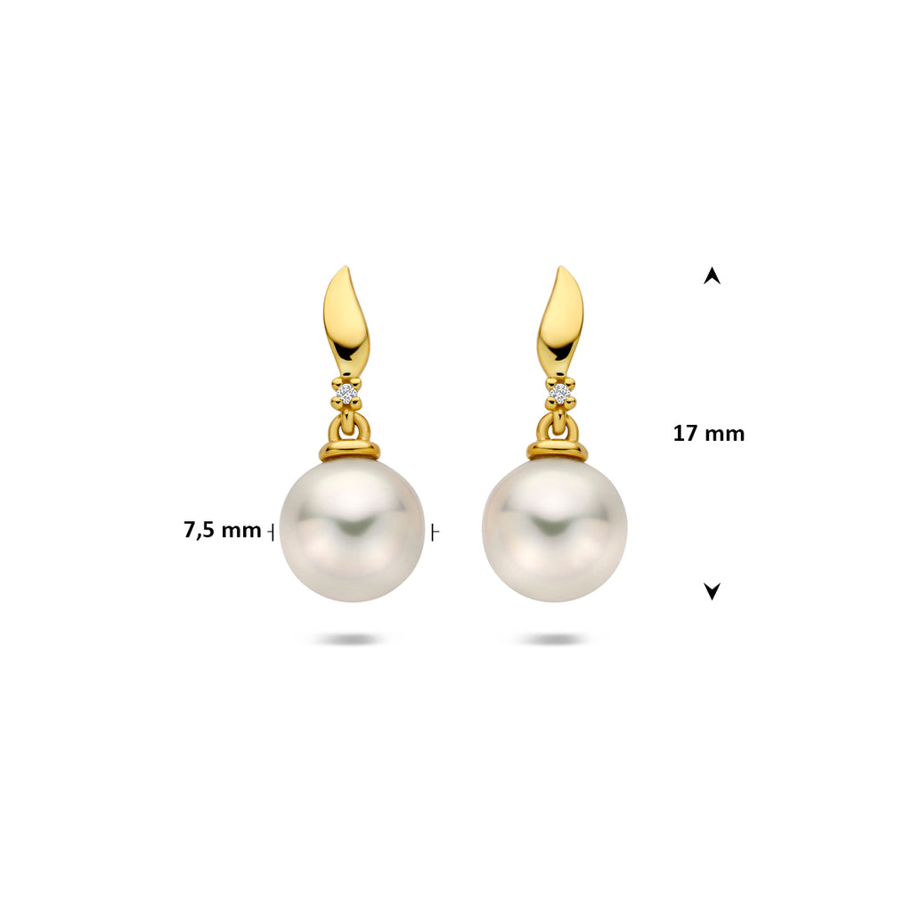 Ohrhänger Perle und Diamant 0.01ct (2x 0.005ct) h p 17 mm 14K Gelbgold