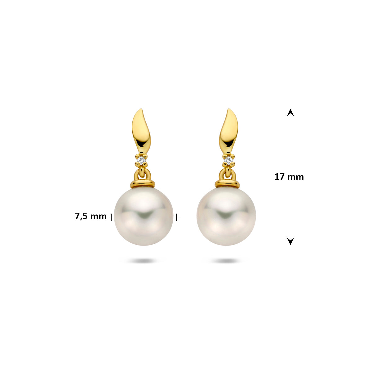 Ohrhänger Perle und Diamant 0.01ct (2x 0.005ct) h p 17 mm 14K Gelbgold