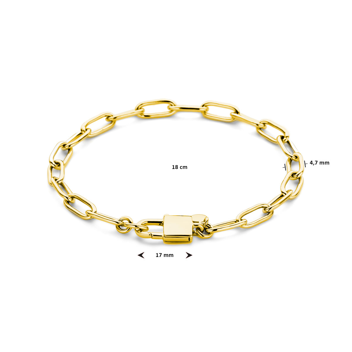 Armband Büroklammer und Schloss 18 cm 3 Mikron Silber vergoldet (gelb)
