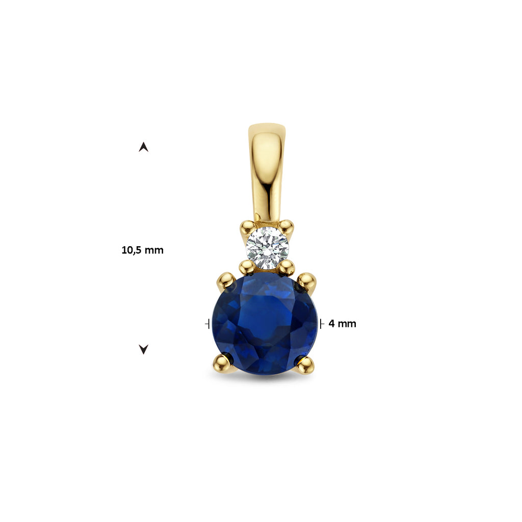 Anhänger Saphir und Diamant 0,02 ct h p1 14 K Gelbgold