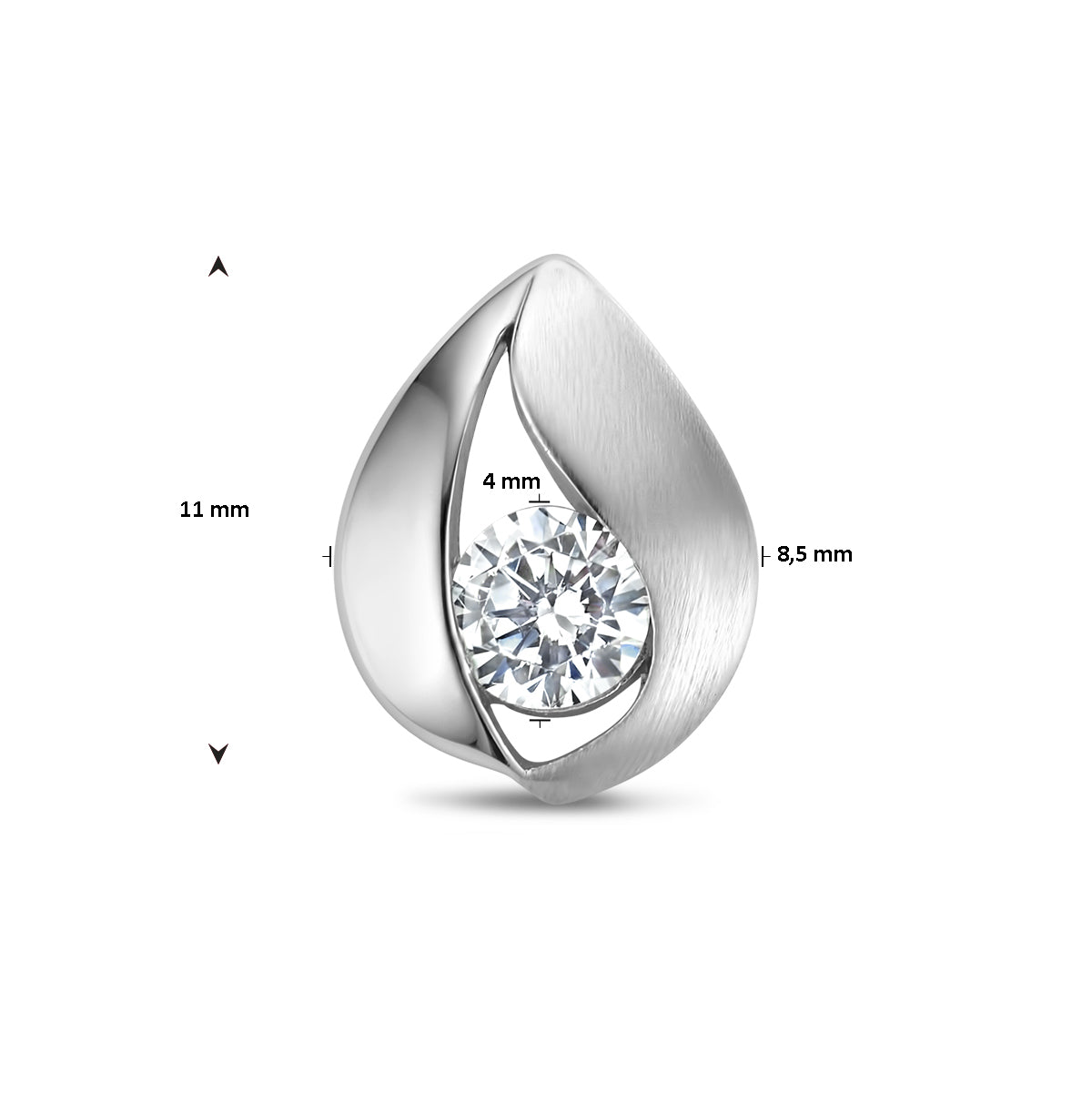 hanger druppel zirkonia poli/mat 11 mm zilver gerhodineerd