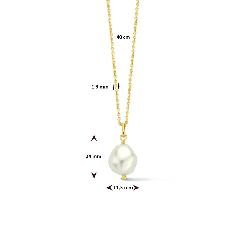 collier synth. parel 40 cm zilver verguld (geel)