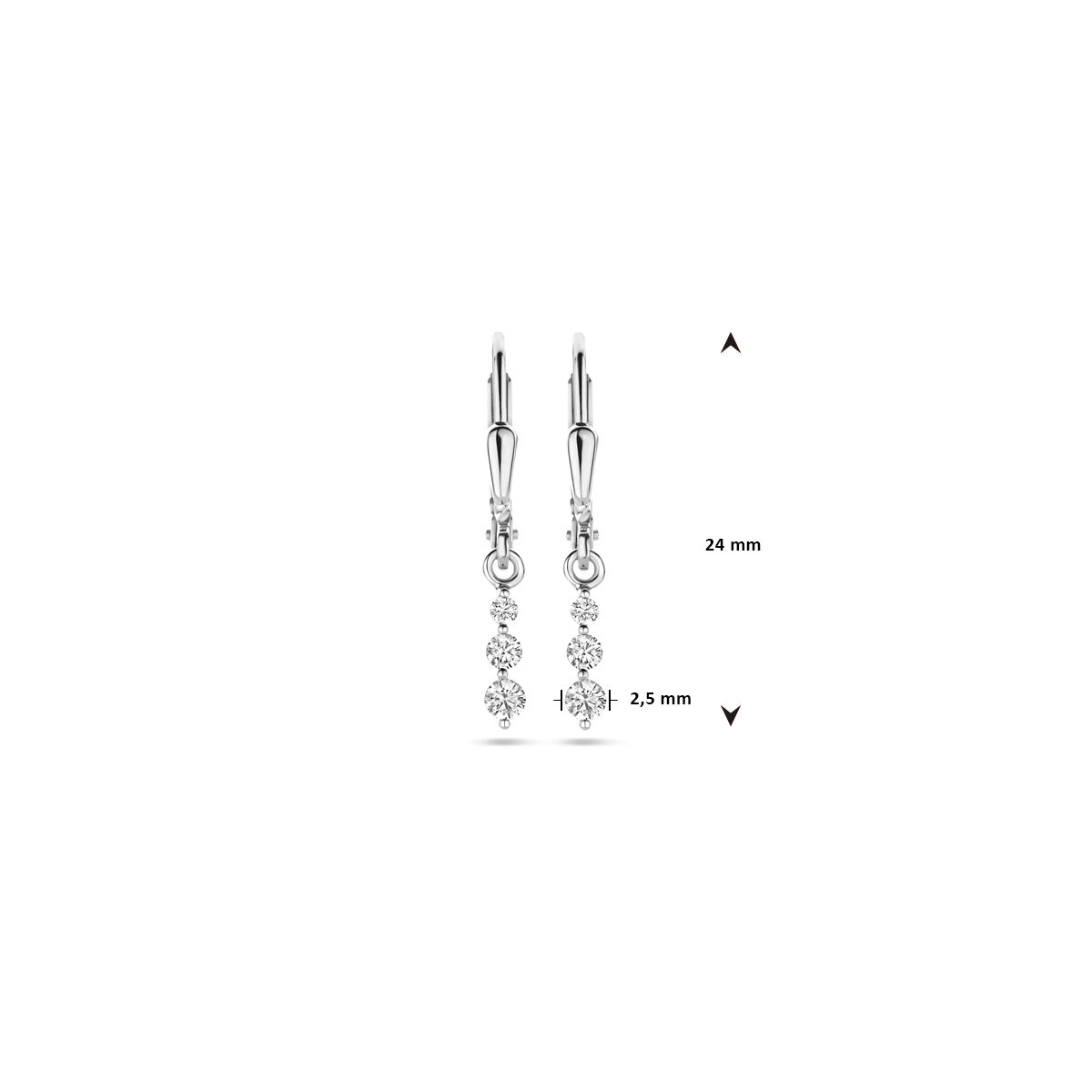 oorhangers zirkonia brisur haak 24 mm zilver gerhodineerd