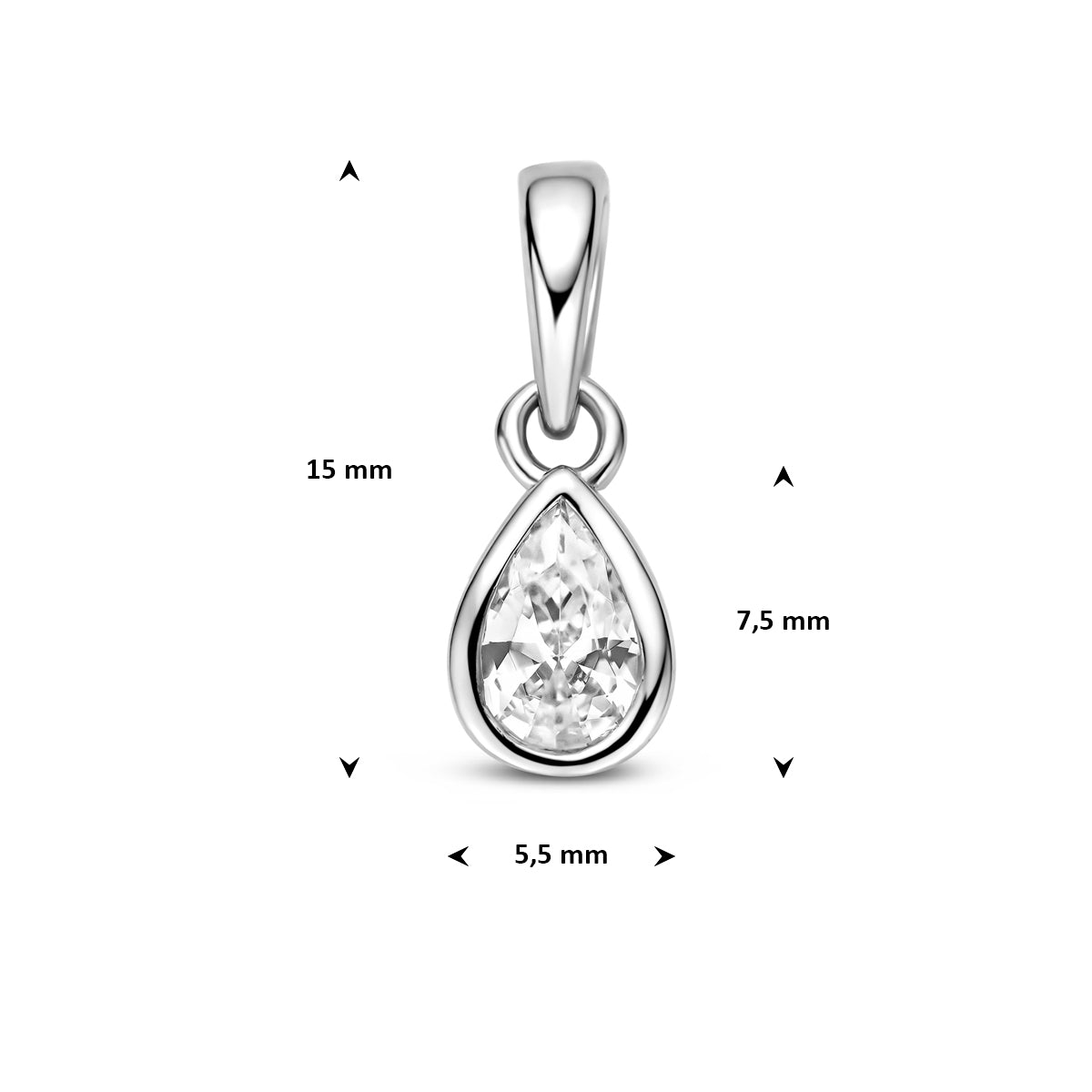 hanger zirkonia 7,5 mm zilver gerhodineerd