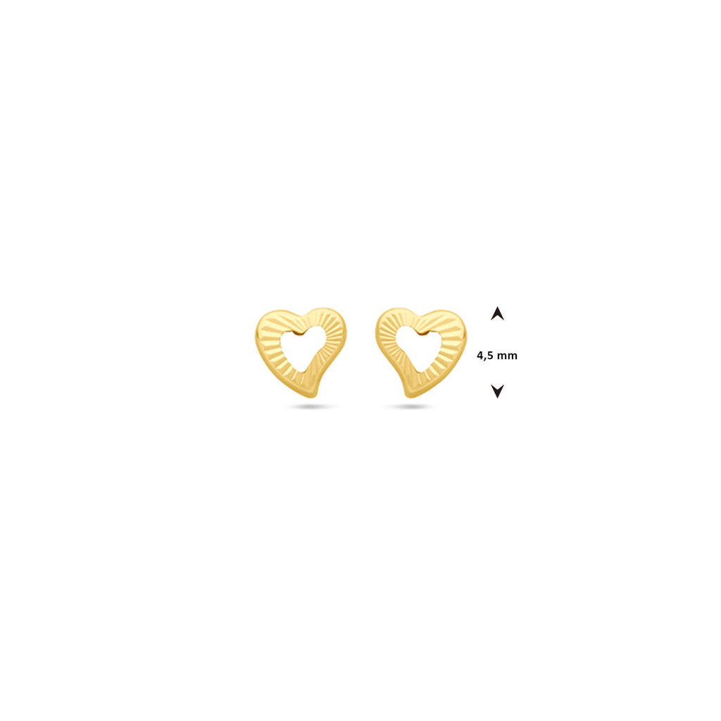 oorknoppen hart 4,5 mm 14K geelgoud