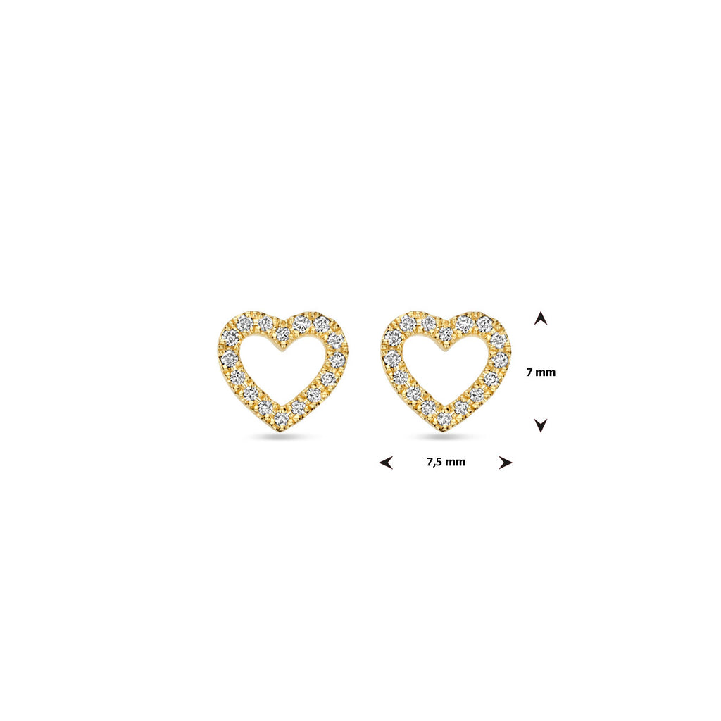 oorknoppen hart diamant 0.11ct (2x 0.055ct) h si 7 mm 14K geelgoud