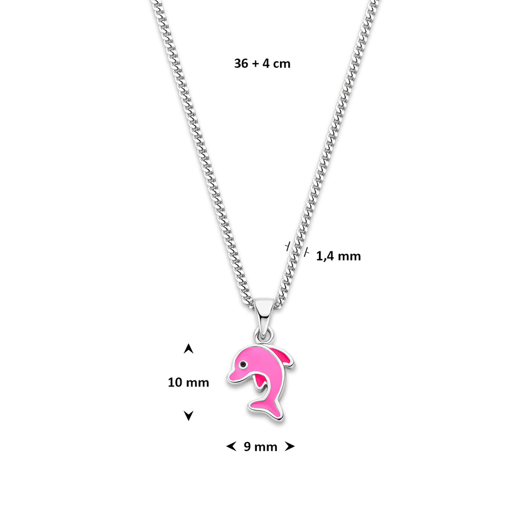 collier dolfijn emaille 36 + 4 cm zilver gerhodineerd