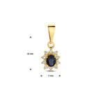 hanger saffier en zirkonia halo 10 mm 14K geelgoud
