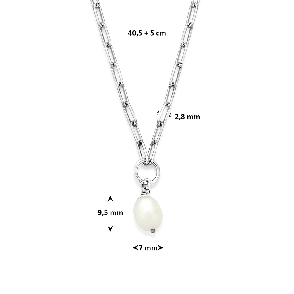 collier parel 40,5 + 5 cm zilver gerhodineerd